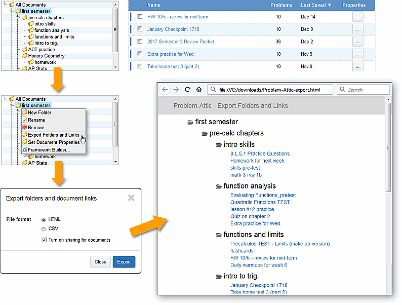 export folders links