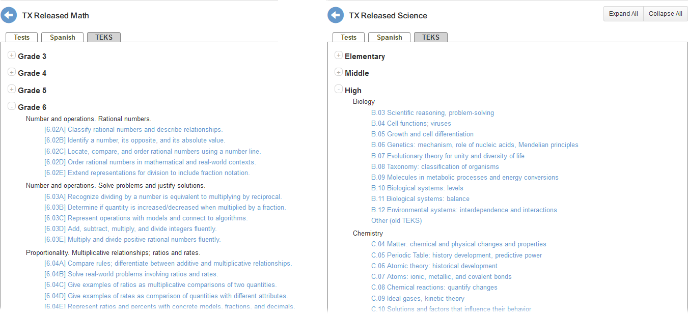 math TEKS tab