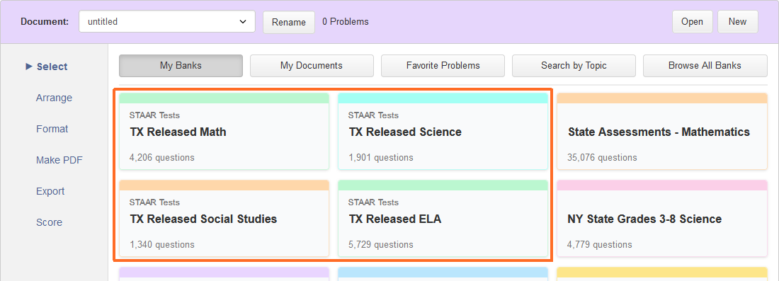 Texas STAAR banks