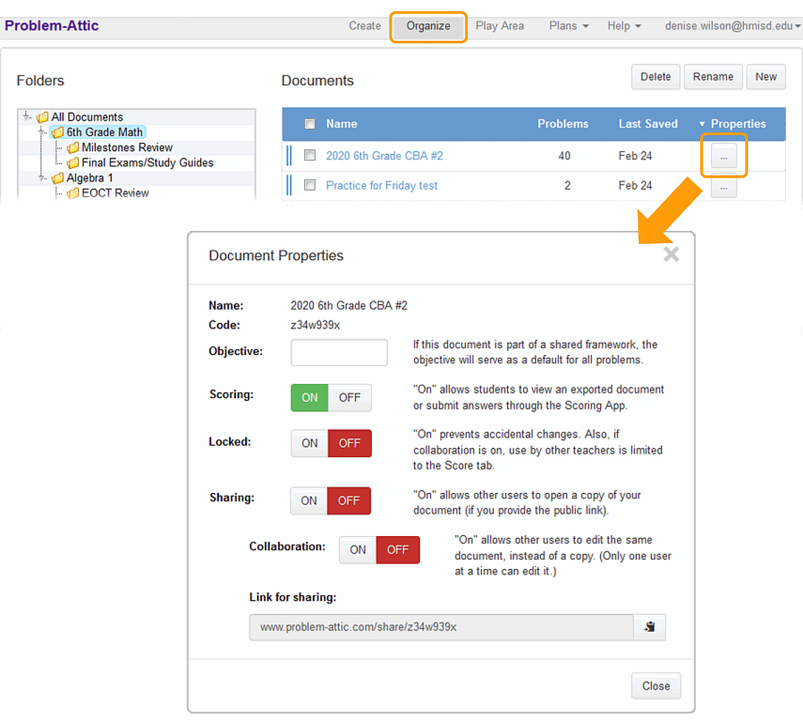 Organize page properties