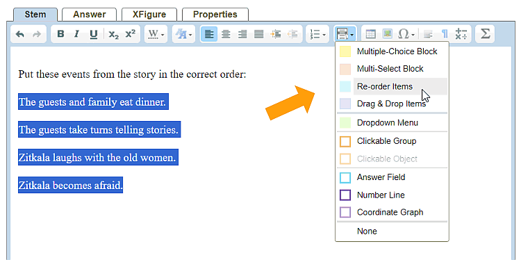 re-order items highlighted