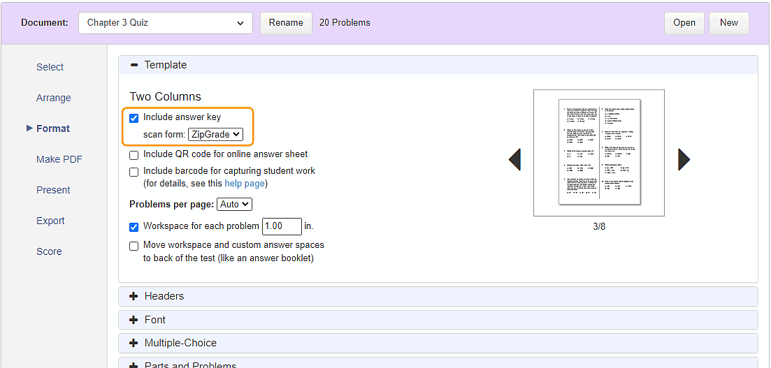 scan form menu